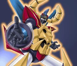  commentary_request gaiking gaiking:_legend_of_daikuu_maryuu gaiking_the_great horns mecha no_humans oriharucon robot simple_background solo 