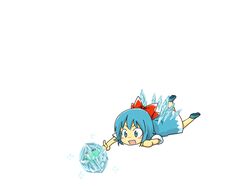  ^^^ animated animated bloomers blue_eyes blue_hair blush_stickers bow cirno fallen_down falling female frog frozen hairbow hana_azuki ice open_mouth running solo touhou underwear wings 