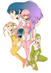  5girls bad_id bad_pixiv_id blue_hair green_hair moha multiple_girls original pink_hair purple_hair sentai skin_tight thighhighs twintails 