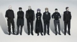  6+boys anime_screenshot batou_(gits) boma_(gits) everyone female ghost_in_the_shell ghost_in_the_shell_lineup ghost_in_the_shell_stand_alone_complex ishikawa_(gits) jpeg_artifacts kusanagi_motoko lineup multiple_boys paz_(gits) saitou_(gits) togusa_(gits) 