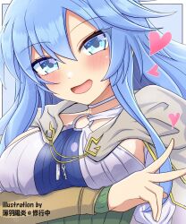  artist_name blue_eyes blue_hair blush breasts capelet duel_monster eria_(yu-gi-oh!) eria_the_water_channeler female heart highres key large_breasts looking_at_viewer sideboob smile solo upper_body usuba_kagerou_(shougyouchu) v vial yu-gi-oh! 