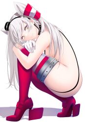  amatsukaze_(kancolle) ass breasts brown_eyes female gloves hair_tubes hat kantai_collection kirigakure_(kirigakure_tantei_jimusho) long_hair looking_at_viewer medium_breasts mini_hat nude red_thighhighs rudder_footwear single_glove smokestack_hair_ornament solo striped_clothes striped_thighhighs thighhighs two_side_up very_long_hair white_gloves 