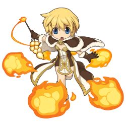  :o blonde_hair blue_eyes breasts brown_cape brown_dress brown_footwear brown_gloves cape chibi chibi_only dress female fire fireball full_body fur-trimmed_cape fur-trimmed_gloves fur_trim gloves hair_between_eyes high_wizard_(ragnarok_online) holding holding_wand layered_dress looking_at_viewer magic medium_bangs official_art open_mouth pyrokinesis ragnarok_online running short_dress simple_background small_breasts solo transparent_background two-tone_dress wand white_dress yuichirou 