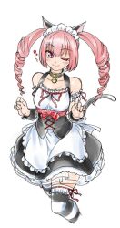  akiha_rumiho alternate_costume animal_ears apron arm_garter bare_shoulders bell blush bow breasts cat_ears cleavage commentary_request drill_hair eibon female frilled_wrist_cuffs frills highres long_hair looking_at_viewer maid maid_headdress medium_breasts neck_bell one_eye_closed pink_eyes pink_hair science_adventure simple_background smile solo steins;gate tail thighhighs twin_drills twintails waist_bow waist_ribbon white_background wrist_cuffs 