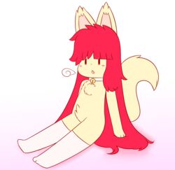  anthro bell bell_collar biped blush canid canine chabooey clothing collar female footwear fox fur hair hi_res junalette_(character) legwear long_socks mammal red_hair simple_background sitting socks solo ultramanultrax 