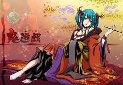  hatsune_miku japanese_clothes kimono momopanda smoking vocaloid 