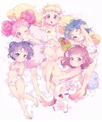  5girls bad_id bad_pixiv_id barefoot blonde_hair blush fujiwara_hazuki harukaze_doremi lolicon long_hair majorika makihatayama_hana multiple_girls ojamajo_doremi one_eye_closed open_mouth pao-chan pink_hair segawa_onpu senoo_aiko short_hair smile twintails vivinos 