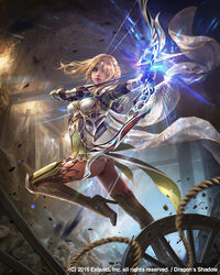  aiming arrow_(projectile) ass blonde_hair bow_(weapon) braid circlet commentary_request copyright_name dragon&#039;s_shadow drawing_bow eudia_(serenity2200) female frien_(dragon&#039;s_shadow) full_body glint glowing glowing_weapon hair_over_one_eye high_heels highres holding holding_arrow holding_bow_(weapon) holding_weapon indoors lantern mineshaft official_art outstretched_arm photoshop_(medium) quiver rock rope solo standing standing_on_one_leg thighhighs weapon wheel 