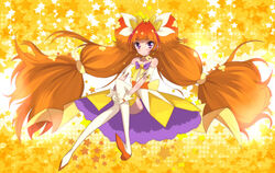  amanogawa_kirara armpits bare_shoulders blush boots choker commentary_request cure_twinkle dress earrings eyelashes female gloves go!_princess_precure half_updo haru_(nature_life) jewelry magical_girl multicolored_hair orange_dress orange_hair precure purple_eyes quad_tails red_hair ribbon solo star_(symbol) star_earrings streaked_hair thigh_boots thighhighs twintails two-tone_hair white_footwear white_gloves white_thighhighs wrist_cuffs 