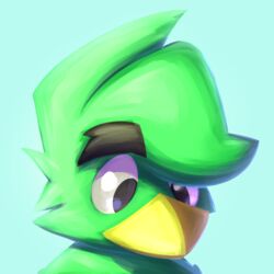  1:1 anthro avian beak bird black_eyebrows black_eyes blue_background eyebrows feathers glomiagui green_body green_feathers marcelo_canario shaded simple_background solo yellow_beak 