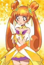  armpits bare_shoulders blush boots choker color_connection commentary_request cosplay cure_rosetta cure_twinkle cure_twinkle_(cosplay) dokidoki!_precure double_bun dress earrings eyelashes female gloves go!_princess_precure hair_bun hair_ornament hair_ribbon happy haru_(nature_life) in-franchise_crossover jewelry looking_at_viewer magical_girl open_mouth orange_dress orange_eyes orange_footwear orange_hair orange_thighhighs precure ribbon smile solo standing star_(symbol) star_earrings thigh_boots thighhighs twintails white_gloves wrist_cuffs yellow_choker yotsuba_alice 