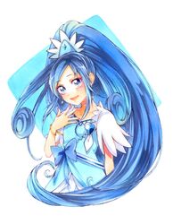  :d blue_bow blue_eyes blue_hair bow bracelet brooch choker commentary_request cure_diamond dokidoki!_precure female heart heart_brooch highres hishikawa_rikka jewelry long_hair looking_at_viewer marker_(medium) mikan_(mikataaaa) open_mouth ponytail precure smile solo traditional_media very_long_hair 