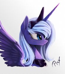  2015 alicorn blue_body blue_eyes blue_feathers blue_hair bust_portrait crown equid equine feathered_wings feathers female friendship_is_magic hair hasbro headgear hi_res horn jewelry mammal my_little_pony mythological_creature mythological_equine mythology necklace ponykillerx portrait princess_luna_(mlp) solo wings 