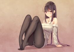  black_hair blush breasts brown_eyes dress kestrel long_hair original panties pantyhose underwear 