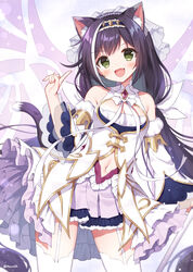  :d animal_ear_fluff animal_ears bare_shoulders black_hair blush breasts cat_ears cat_girl cat_tail cleavage commentary_request commission contrapposto detached_sleeves female frilled_skirt frills garter_straps green_eyes hand_up index_finger_raised juliet_sleeves karyl_(princess)_(princess_connect!) karyl_(princess_connect!) long_hair long_sleeves low_twintails mauve multicolored_hair navel open_mouth pixiv_commission pleated_skirt princess_connect! puffy_sleeves purple_skirt skirt sleeveless small_breasts smile solo standing streaked_hair tail thighhighs twintails white_hair white_sleeves white_thighhighs wide_sleeves 