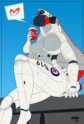  aircraft airplane anthro beverage breasts canadian canadian_flag coffee engine eyeless female hangar havoc63 heart_symbol living_aircraft living_machine living_vehicle machine simple_background sitting smile solo tim_hortons vehicle wings 