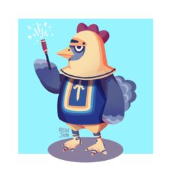  1:1 2018 animal_crossing anthro armor avian beak bird black_eyes blue_background bottomwear chicken clothed clothing feathers galliform gallus_(genus) grey_body grey_feathers grumpy headgear helmet hi_res knight knox_(animal_crossing) kocha_jikan male nintendo pants phasianid shirt simple_background solo sparkler standing topwear warrior wings yellow_beak 