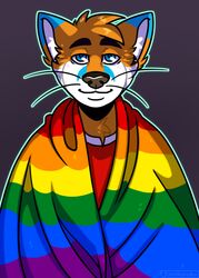  anthro blue_body blue_eyes blue_fur canid canine felix_silverclaw flag flag_(object) fox fur lgbt_pride male mammal orange_body orange_fur pride_color_flag pride_colors rainbow_pride_colors simple_background six-stripe_rainbow_pride_colors solo wearing_flag white_body white_fur yamikuruku 