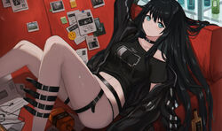  aer7o black_hair choker garter gray_eyes long_hair navel original paper 