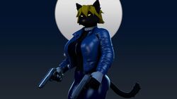  3d_(artwork) anthro black_body black_fur blonde_hair blue_clothing bottomwear cat_(petruz) choker clothing digital_media_(artwork) dual_wielding felid feline female fur gloves gun hair handgun handwear hi_res holding_object holding_weapon jacket jewelry leather leather_bottomwear leather_clothing leather_jacket leather_pants leather_topwear looking_at_viewer mammal moon necklace neckwear pants petruz_(copyright) pink_nose pistol ranged_weapon simple_background solo source_filmmaker_(artwork) thevestige topwear weapon yellow_eyes 