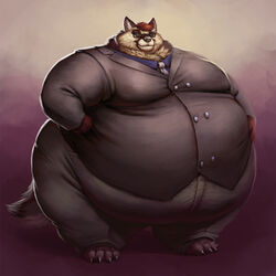  anthro ass belly big_belly big_butt brown_body brown_fur brown_hair business_suit button_(fastener) canid canine canis chubby_cheeks claws clothed clothing coyote eyewear fur glasses hair hand_on_belly hand_on_hip hi_res lee_(ere) male mammal moobs morbidly_obese morbidly_obese_anthro morbidly_obese_male necktie obese obese_anthro obese_male overweight overweight_anthro overweight_male smile solo standing straining_buttons sugarboy suit thick_thighs toe_claws wide_hips 