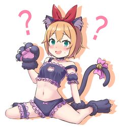  ? @_@ animal_ear_fluff animal_ears animal_hands bell blush bow bow_panties bra bridal_garter cat_cutout cat_ears cat_lingerie cat_tail claws cleavage_cutout clothing_cutout commentary_request cosplay embarrassed fake_animal_ears fake_claws fake_tail female frilled_bra frilled_garter frilled_panties frills gloves green_eyes hair_between_eyes hairbow headband jingle_bell looking_at_viewer medium_hair meme_attire onii-chan_wa_oshimai! open_mouth orange_hair oyama_mahiro oyama_mahiro_(cosplay) panties paw_gloves paw_socks petra_leyte pink_bow purple_panties re:zero_kara_hajimeru_isekai_seikatsu red_bow red_headband s_(hdru2332) shadow solo stomach sweatdrop tail tail_bell tail_bow tail_ornament underwear white_background 