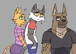  2022 ?! anthro anthrofied arm_tattoo arm_tuft big_eyes black_body black_clothing black_eyebrows black_fur black_nose black_shirt black_topwear blind_eye blue_bottomwear blue_clothing blue_eyes blue_pants bottomwear brown_body brown_fur brutus_(pixie_and_brutus) canid canine canis cheek_tuft clothed clothing crossover digital_media_(artwork) distracted_boyfriend dog_tags domestic_cat domestic_dog eye_scar eyebrows facial_scar facial_tuft felid feline felis female fran_(litterbox_comics) freckles fully_clothed fur fur_tuft german_shepherd green_sclera grey_background group head_turned herding_dog husband husband_and_wife inner_ear_fluff jewelry joel_(litterbox_comics) litterbox_comics looking_at_another looking_at_partner looking_back male mammal married_couple mature_anthro mature_female mature_male meme multicolored_body multicolored_clothing multicolored_fur multicolored_shirt multicolored_topwear musical_note neck_tuft necklace notched_ear orange_body orange_fur pants parody pastoral_dog pattern_clothing pattern_shirt pattern_topwear pink_nose pixie_and_brutus prick_ears purple_bottomwear purple_clothing purple_pants purple_shirt purple_topwear scar shirt simple_background striped_body striped_clothing striped_fur striped_shirt striped_topwear stripes stupidgnoll suggestive suggestive_look t-shirt tattoo thick_eyebrows thick_neck topwear trio tuft two_tone_body two_tone_clothing two_tone_fur two_tone_shirt two_tone_topwear white_body white_clothing white_fur white_nose white_shirt white_topwear wife yellow_sclera yoga_pants 