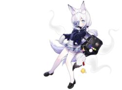  animal animal_ears azur_lane bag bandaged_leg bandages black_footwear black_jacket blazer blue_eyes bow byulzzi female fox_ears fox_girl fox_tail full_body grey_skirt hair_over_one_eye hairbow highres jacket kasumi_(at_school_with_foo)_(azur_lane) kasumi_(azur_lane) loafers long_hair long_sleeves looking_at_viewer manjuu_(azur_lane) official_alternate_costume official_art one_eye_covered open_clothes open_jacket open_mouth pantyhose parted_lips petals plaid plaid_skirt pleated_skirt purple_bow school_bag school_uniform shoes skirt sleeves_past_fingers sleeves_past_wrists sweater tail transparent_background very_long_hair white_hair white_pantyhose white_sweater 