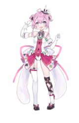  ahoge asymmetrical_legwear bad_id bare_shoulders elbow_gloves female full_body gloves hair_ornament heart heart_ahoge hololive hololive_china looking_at_viewer nana_kagura official_art open_mouth pink_hair ribbon second-party_source solo spade_echo tachi-e transparent_background twintails uneven_legwear virtual_youtuber white_gloves white_legwear 