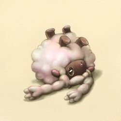  black_eyes commentary cortoony english_commentary full_body lying no_humans on_back pokemon pokemon_(creature) shadow sheep simple_background solo upside-down wooloo 