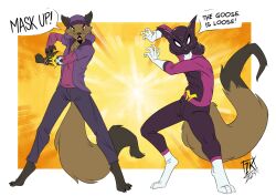  action_pose anthro beanie catchphrase clothing duo hat headgear headwear herpestid hoodie male mammal mask masked_mongoose_(sketchybug) mongoose morpher morphing pose superhero superhero_costume tokusatsu topwear whiskers will_delrio_(sketchybug) zwitterkitsune 