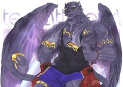  abs anthro black_body black_fur clothing felid fur hair_tassels lifewonders male mammal muscular muscular_anthro muscular_male orenjimaru pantherine pecs shirt solo tank_top tezcatlipoca_(tas) tokyo_afterschool_summoners topwear wings 