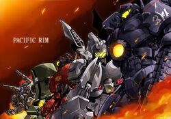  cherno_alpha commentary_request coyote_tango crimson_typhoon fire gipsy_danger glowing jaeger_(pacific_rim) maia_(k1668) mecha military military_vehicle no_humans pacific_rim robot science_fiction striker_eureka super_robot 