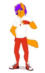  5:8 alpha_channel anthro biped blue_eyes bottomwear canid canine canis clothed clothing fingerless_gloves footwear fur gloves hair handwear hi_res jewelry mammal necklace nikolas_(character) orange_body orange_fur pants purple_hair red_bottomwear red_clothing red_footwear red_gloves red_handwear red_pants red_shoes shirt shoes simple_background smile solo topwear transparent_background tuwka white_clothing white_shirt white_topwear wolf 