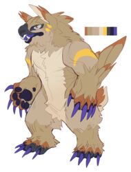  anthro avian avoid_posting barazoku bear big_feet bird blue_flesh blue_tongue claws fangs feet furikake hi_res hybrid male mammal model_sheet muscular necrosquelch simple_background solo talons teeth toes tongue wolfgang_autenburg yellow_eyes 