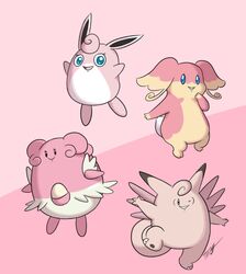  ambiguous_gender audino blissey blue_eyes clefable egg female feral generation_1_pokemon generation_2_pokemon generation_5_pokemon group looking_at_viewer nintendo pokemon pokemon_(species) simple_background timoteihiv wigglytuff 