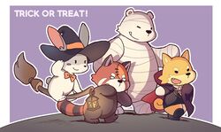  2018 ailurid anthro bear canid canine canis clothing domestic_dog group halloween hat headgear headwear hi_res holidays kui lagomorph leporid male mammal overweight overweight_male polar_bear rabbit red_panda ursine wonder_parade 