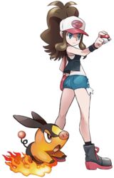  ariga_hitoshi ass baseball_cap blue_eyes brown_hair denim denim_shorts exposed_pocket female full_body hat highres hilda_(pokemon) holding holding_poke_ball long_hair official_art poke_ball poke_ball_(basic) pokemon pokemon_(creature) pokemon_bw ponytail short_shorts shorts standing tepig transparent_background 