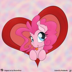  1:1 2016 absurd_res blue_eyes dfectivedvice earth_pony english_text equid equine female friendship_is_magic fur hair hasbro heart_symbol hi_res horse looking_at_viewer mammal my_little_pony pink_body pink_fur pink_hair pinkie_pie_(mlp) pony solo text tongue tongue_out wodahseht 