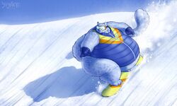  5:3 anthro avoid_posting barefoot belly bemani big_belly biped bottomless claws clothed clothing eyewear feet felid fur gloves goggles handwear huge_belly hyper hyper_belly konami male mammal markings obese obese_anthro obese_male ollie_(pop&#039;n_music) outside overweight overweight_anthro overweight_male pantherine pop&#039;n_music smile snow snow_leopard snowboard snowboarding solo spots spotted_body spotted_fur thick_thighs toe_claws topwear vest yiyani 