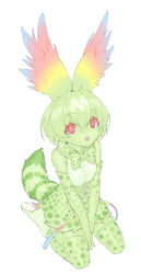  :o absurdres ankle_boots bad_id bad_pixiv_id bare_shoulders between_legs boots bow bowtie breasts cellval colored_eyelashes colored_skin elbow_gloves eyelashes female full_body gloves green_bow green_bowtie green_footwear green_gloves green_hair green_shirt green_skin green_skirt hand_between_legs head_wings highres jpeg_artifacts kemono_friends looking_at_viewer medium_breasts neko7 no_nose open_mouth red_eyes sanpaku serval_print shirt shoe_soles short_hair simple_background sitting skirt sleeveless sleeveless_shirt solo striped_tail tail tareme teeth thighhighs upper_teeth_only wariza white_background wings zettai_ryouiki 