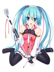  absurdres aqua_eyes aqua_hair black_thighhighs blush colorized commentary_request female freely_tomorrow_(vocaloid) hatsune_miku highres k-asul long_hair looking_at_viewer partial_commentary project_diva_(series) project_diva_f solo star_voice_(module) thighhighs twintails vocaloid wata_(akawata) 