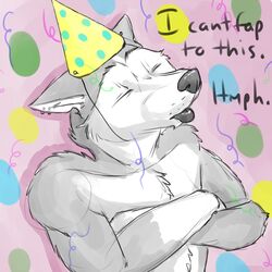  1:1 2015 anthro canid canine canis clothing digital_media_(artwork) domestic_dog english_text hat headgear headwear heart_symbol husky i_can&#039;t_fap_to_this lucas_(oxide) male mammal meme nordic_sled_dog oxide party party_hat reaction_image sad solo spitz text 