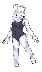  anthro asriel_dreemurr boss_monster_(undertale) bovid caprine clothing conditional_dnp crybleat horn long_ears male mammal one-piece_swimsuit simple_background solo swimwear undertale undertale_(series) white_background 