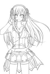  bad_id bad_pixiv_id beatmania_iidx female greyscale headphones highres line_art long_hair looking_at_viewer monochrome skirt smile solo syno thighhighs umegiri_iroha zettai_ryouiki zipper 