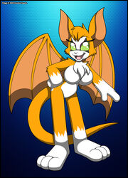  2020 anthro bat bat_wings big_breasts big_ears big_feet big_hands blue_background breasts chest_tuft dust:_an_elysian_tail eyelashes feet female fidget_(elysian_tail) fur green_eyes humanoid mammal markings membrane_(anatomy) membranous_wings nimbat orange_body orange_fur simple_background solo tuft verona7881 white_body white_fur wings 