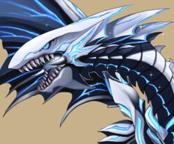  absurdres beige_background bioluminescence blue-eyes_alternative_white_dragon dragon duel_monster glowing highres no_humans open_mouth ryou_(cagw5223) sharp_teeth simple_background teeth upper_body wings yu-gi-oh! 