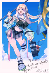  absurdres blonde_hair blue_eyes blue_hair breasts female gradient_hair headset highres holding indie_virtual_youtuber long_hair medium_breasts multicolored_hair navel non-web_source open_mouth see-through_clothes see-through_shirt see-through_skirt see-through_sleeves shirt skirt solo source_request swedish_flag todoroki_mushi virtual_youtuber zeta_(vtuber) zeta_(vtuber)_(1st_costume) 