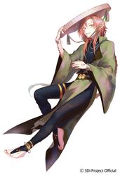  1boy 3di_project barefoot braid eucacell green_eyes hat long_sleeves looking_to_the_side male_focus nail_polish official_art orange_hair pointy_ears thanh_loc toenail_polish toenails traditional_clothes virtual_youtuber white_background wide_sleeves 