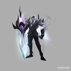  1boy aatrox absurdres armor artist_name black_pants full_body gauntlets glowing glowing_eyes greatsword grey_background hand_up helm helmet highres league_of_legends male_focus neona_gloom pants simple_background solo standing sword weapon 